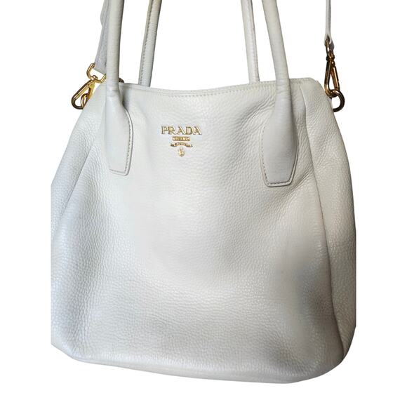 Prada Vitello Daino Tote White Cream Leather with Crossbody Strap Work Bag - Picture 4 of 16